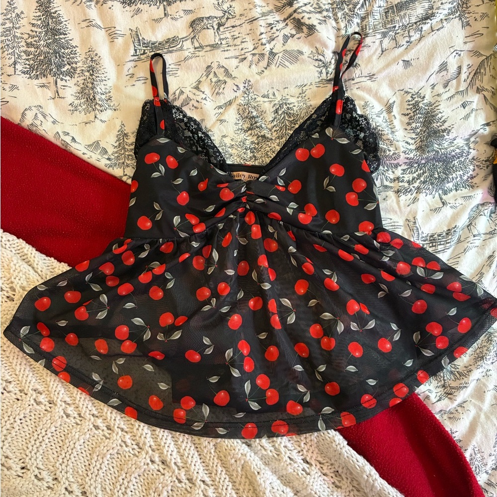 Cherry Print Bailey rose coquette top